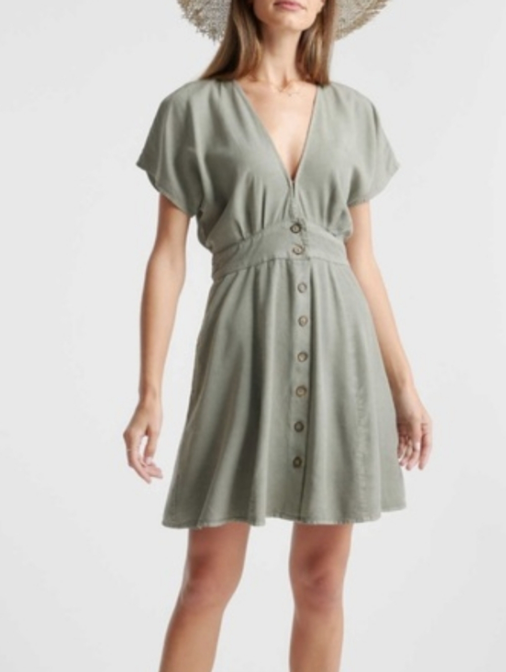 Quince V-Neck Button Front Mini Dress